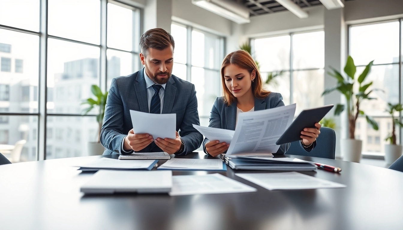 Agents providing legal process service during a meeting in a modern office environment.