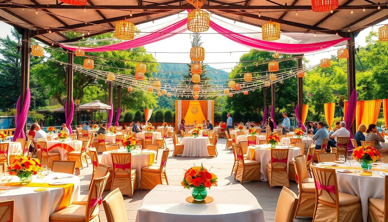 Engaging celebration services set in a vibrant outdoor venue with colorful decorations.