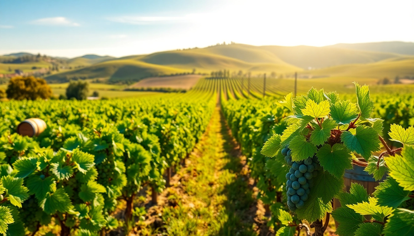 Visit Sacramento Wineries featuring lush vineyards and ripe grapes under a sunny sky.