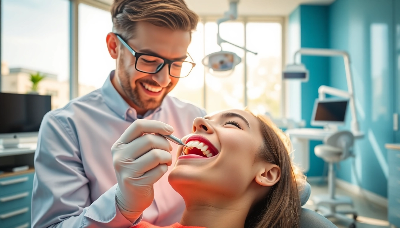 Orthodontist Myrtle Beach providing a friendly exam in a modern dental clinic setting.