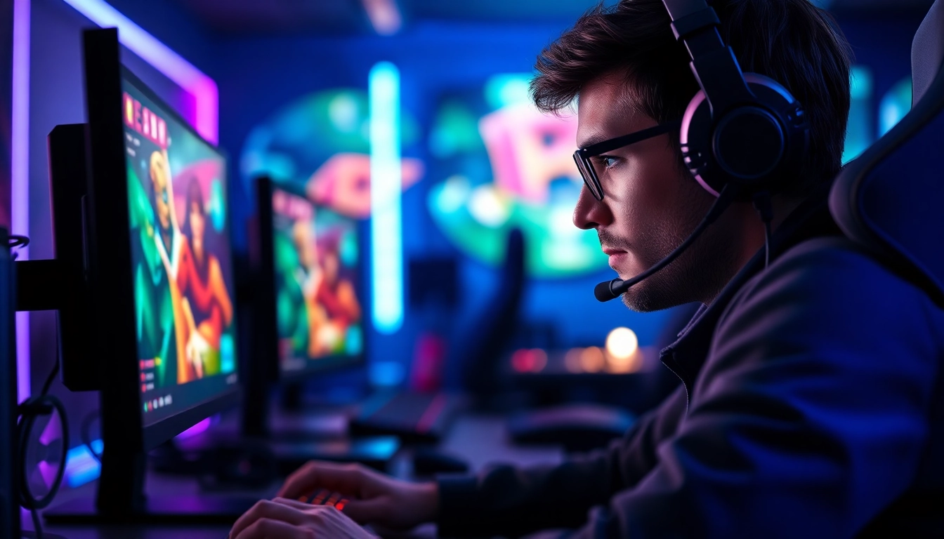 Mild88 gamer focused on an intense gaming session with vibrant graphics and modern equipment.