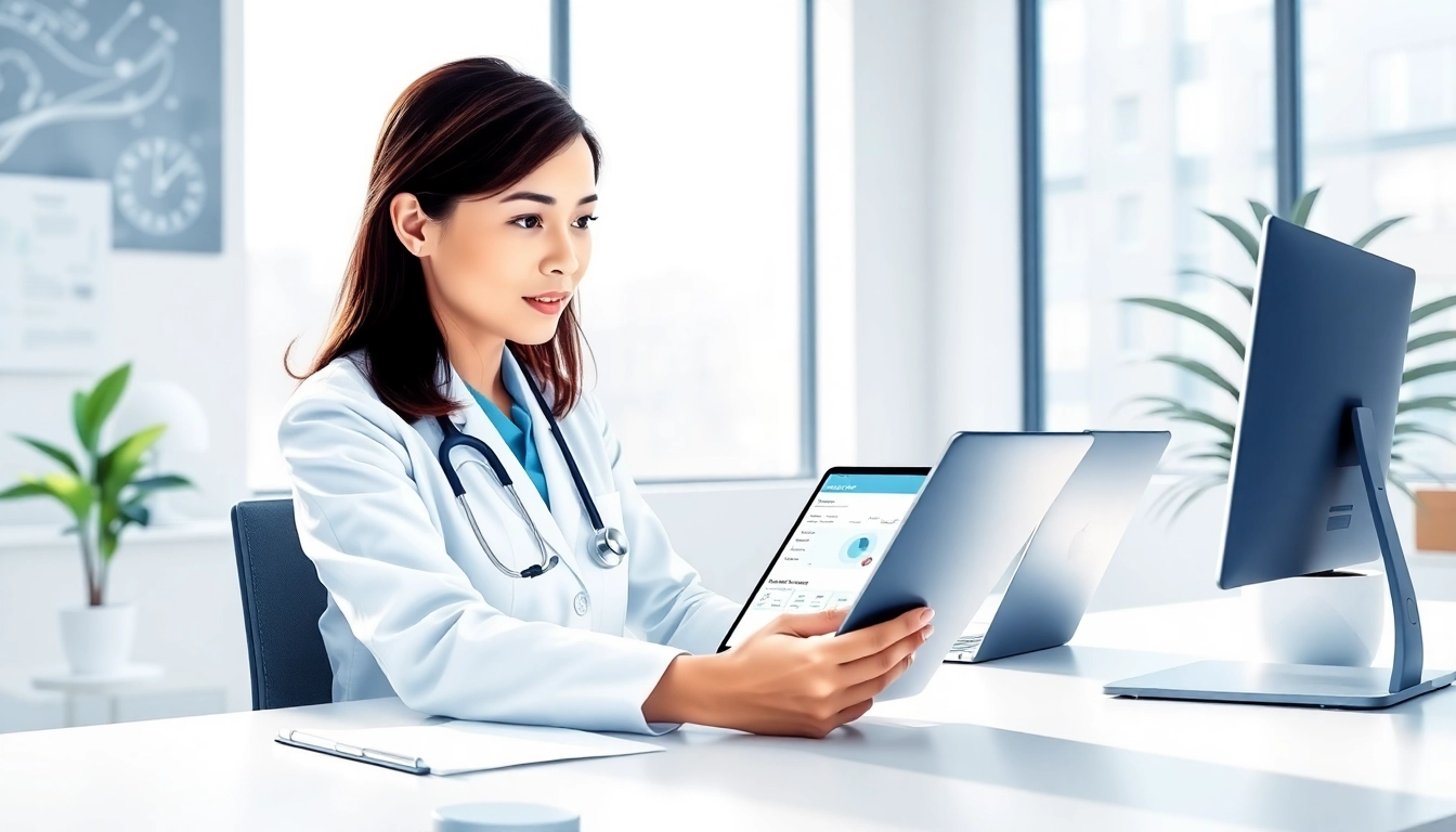 Healthcare provider utilizing free eprescription apps to enhance patient care in a modern clinic setting.